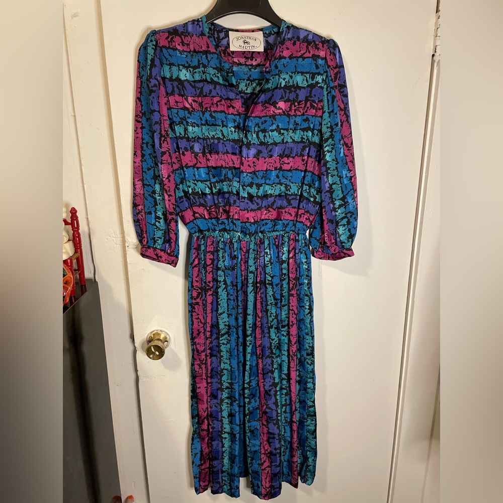 VINTAGE 80s/90s Jonathan Martin Multicolor Long Sleeve Dress (fits like S or M)